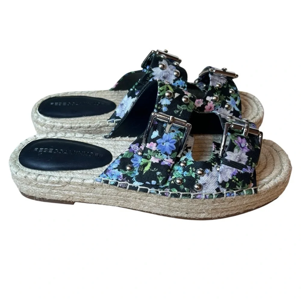 NWOB Rebecca Minkoff Women's Leather Jodi Sandal Black Flower Print In Size 7M